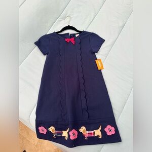 Gymboree Navy Dress with Dog and Flower Appliqué